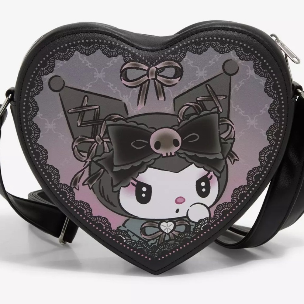 Loungefly Kuromi Lolita Black and Pink Heart Crossbody Bag